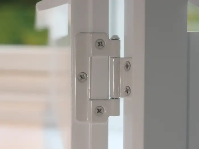 Precision hinge detail on a made-to-measure shutter panel